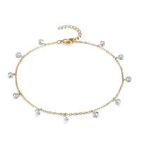 Anklet de acero inoxidable, acero inoxidable 304, con 1.97inch extender cadena, Joyería & diferentes estilos para la opción & micro arcilla de zirconia cúbica & para mujer, más colores para la opción, longitud aproximado 9.84 , Vendido por UD