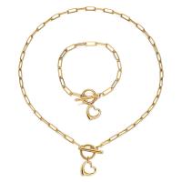 Parures de bijoux en acier inoxydable, Bracelet & collier, Acier inoxydable 304, coeur, 2 pièces & longueur différente pour le choix & pour femme, plus de couleurs à choisir, 4mm,16mm, Vendu par fixé