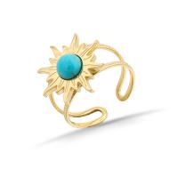 Bague en acier inoxydable, Acier inoxydable 304, avec turquoise, Tournesol, bijoux de mode & pour femme, doré, 8mm, Vendu par PC