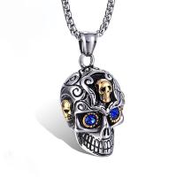 Titanium Steel Pendants Skull Vacuum Ion Plating vintage & DIY & for man & with rhinestone & blacken Sold By PC