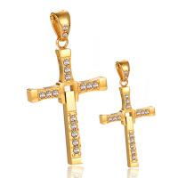 Titanium Steel Pendants Cross Vacuum Ion Plating DIY & for man & with rhinestone Sold By PC