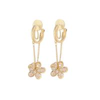 Pendientes de Gota en Latón, metal, Flor, chapado en oro real, Joyería & diferentes estilos para la opción & micro arcilla de zirconia cúbica & para mujer, dorado, libre de níquel, plomo & cadmio, 12x40mm, Vendido por Par