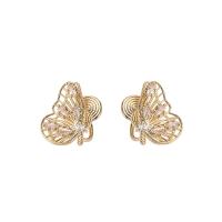 Cubic Zirconia Micro Pave Brass Earring Butterfly real gold plated fashion jewelry & micro pave cubic zirconia & for woman golden nickel lead & cadmium free Sold By Pair