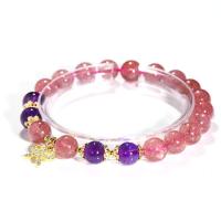 Morango Quartz pulseira, with grânulo de liga de zinco & ametista, polido, para mulher & com strass, rosa, comprimento Aprox 7.6 inchaltura, vendido por PC