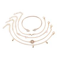 alliage de zinc Set de bracelet, avec quartz rose, avec 1.96 inch chaînes de rallonge, Placage de couleur d'or, 5 pièces & pour femme & avec strass, 17cm,18cm,6cm, Vendu par fixé