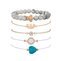 Gemstone Bracciali, lega in zinco, with turchese & corda di cera & pietra preziosa, with 1.96 inch extender chain, placcato color oro, 5 pezzi & stili diversi per la scelta & per la donna & con strass, grigio, Lunghezza Appross. 7.08 pollice, Venduto da set