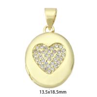 Ottone Ciondoli Locket, placcato color oro, può aprire e mettere in qualcosa & gioielli di moda & DIY & Micro spianare cubic zirconia & per la donna, dorato, 13.50x18.50x4.50mm, Foro:Appross. 3mm, 10PC/lotto, Venduto da lotto