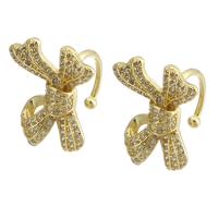 Boucles d'oreilles en laiton zircon cubique pavent, Noeud papillon, Placage de couleur d'or, bijoux de mode & pavé de micro zircon & pour femme, doré, 16x19x15mm, 10pairescouple/lot, Vendu par lot