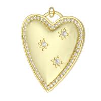 Ottone Ciondoli Locket, Cuore, placcato color oro, gioielli di moda & Micro spianare cubic zirconia & per la donna, dorato, 31x37x3mm, Foro:Appross. 3mm, 10PC/lotto, Venduto da lotto