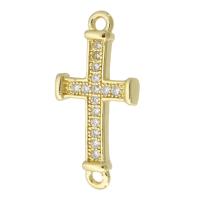 Kubik Zirkonium mikro bana Mässing Kontaktdon, Cross, guldfärg pläterade, mode smycken & micro bana cubic zirconia & för kvinna, gyllene, 9x19x2mm, Hål:Ca 1mm, 10PC/Lot, Säljs av Lot