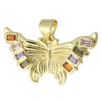 Cúbicos Circonia Colgante Latón Micro pavimenta, metal, Mariposa, chapado en color dorado, Joyería & micro arcilla de zirconia cúbica & para mujer, multicolor, 24x13x2mm, agujero:aproximado 3mm, 10PCs/Grupo, Vendido por Grupo