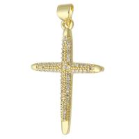 Cúbicos Circonia Colgante Latón Micro pavimenta, metal, Cruces, chapado en color dorado, Joyería & micro arcilla de zirconia cúbica & para mujer, dorado, 20x30x2.50mm, agujero:aproximado 3.5mm, 10PCs/Grupo, Vendido por Grupo