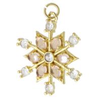 Cubique Pendentif en laiton zircon pavent, flocon de neige, Placage de couleur d'or, bijoux de mode & pavé de micro zircon & pour femme & avec strass, deux couleurs différentes, 21x26x3.50mm, Trou:Environ 3mm, 10PC/lot, Vendu par lot