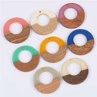 Houten hangers, Hout, met Hars, Donut, epoxy sticker, uniseks & hol, meer kleuren voor de keuze, 38x38mm, Ca 10pC's/Bag, Verkocht door Bag