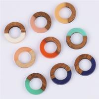 Colgantes de madera, con resina, Donut, engomada de gota, unisexo & hueco, más colores para la opción, 18x18mm, aproximado 10PCs/Bolsa, Vendido por Bolsa