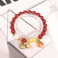 Bijoux bracelets de mode, cinabre, avec laiton, Placage de couleur d'or, unisexe & normes différentes pour le choix & émail, rouge, Longueur 7.1 pouce, Vendu par PC