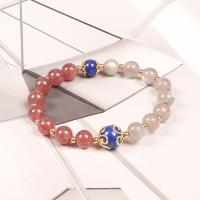 Quarz Armbänder, Strawberry Quartz, mit Mondstein & Lapislazuli & Messing, rund, goldfarben plattiert, Modeschmuck & für Frau, gemischte Farben, 8mm, Länge 7.1 ZollInch, verkauft von PC