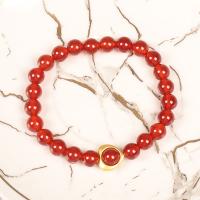 Roter Achat Armbänder, mit Messing, rund, goldfarben plattiert, Modeschmuck & für Frau, rot, 8mm, Länge 7.1 ZollInch, verkauft von PC