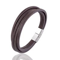 PU Leather Cord Bracelets with 316L Stainless Steel multilayer & for man Sold By PC