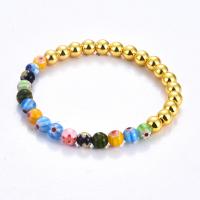 Βραχιόλια Lampwork, Μη μαγνητικό αιματίτη, με Millefiori Lampwork, Γύρος, χρώμα επίχρυσο, κοσμήματα μόδας & για άνδρες και γυναίκες, πολύχρωμα, 6mm, Μήκος 19 cm, Sold Με PC