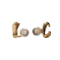 Brass Stud Earring with Plastic Pearl Round plated fashion jewelry & for woman nickel lead & cadmium free Sold By Pair