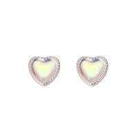 Brass Stud Earring Heart silver color plated fashion jewelry & for woman silver color nickel lead & cadmium free Sold By Pair