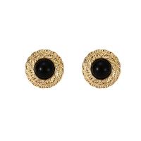 Brass Stud Earring with Acrylic Round real gold plated fashion jewelry & for woman golden nickel lead & cadmium free Sold By Pair