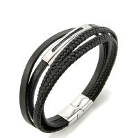 Rindsleder Armband, Titanstahl, mit Kuhhaut, mehrschichtig & für den Menschen, schwarz, 210mm, verkauft von PC