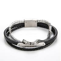 Rundsleder armbanden, Titanium Staal, met Koeienhuid, multilayer & voor de mens, zwart, 200mm, Verkocht door PC