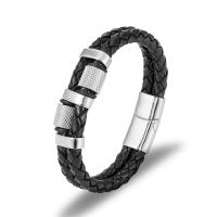 PU leder koord armbanden, Titanium Staal, met PU, Dubbele laag & voor de mens, meer kleuren voor de keuze, 210mm, Verkocht door PC