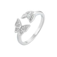 Zircon cubique Micro Pave Sterling Silver Rings, Argent sterling 925, papillon, Plaqué de platine, Réglable & pavé de micro zircon & pour femme, couleur originale, Vendu par PC