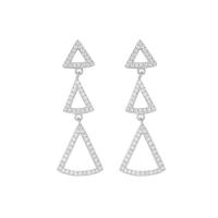 Cubic Zirconia Micro Pave Sterling Silver Örhänge, 925 sterling silver, Triangle, platinerade, micro bana cubic zirconia & för kvinna, vit, 38x13mm, Säljs av Par