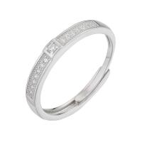 Cubic Zirconia Micro effenen Sterling Zilver Ringen, 925 sterling zilver, geplatineerd, Verstelbare & micro pave zirconia, wit, Verkocht door pair