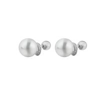 Ciúbach Zirconia Micrimhilseogra réiteach Sterling Silver Earring, 925 Sterling Silver, platanam plátáilte, micrea réiteach zirconia ciúbach & do bhean & le Pearl plaisteach, bán, Díolta De réir PC