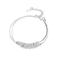 Pulseras de latón, metal, con 1.18inch extender cadena, Esférico, chapado en color de plata, Doble capa & para mujer, libre de níquel, plomo & cadmio, longitud aproximado 5.9 Inch, Vendido por UD