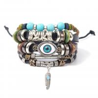 Evil Eye sieraden Armband, Koeienhuid, met turkoois & Copper Coated Plastic & Zinc Alloy, multilayer & met oog patroon & uniseks, Lengte Ca 7 inch, Verkocht door PC