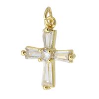 Cubique Pendentif en laiton zircon pavent, croix, Placage de couleur d'or, bijoux de mode & DIY & pavé de micro zircon & pour femme, doré, 14x19x5mm, Trou:Environ 3mm, 10PC/lot, Vendu par lot