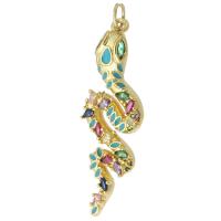 Cubique Pendentif en laiton zircon pavent, serpent, Placage de couleur d'or, bijoux de mode & DIY & pavé de micro zircon & pour femme & émail, multicolore, 12x38x3mm, Trou:Environ 3mm, 10PC/lot, Vendu par lot