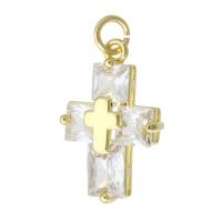 Cubique Pendentif en laiton zircon pavent, croix, Placage de couleur d'or, bijoux de mode & DIY & pavé de micro zircon & pour femme, doré, 14x21x5mm, Trou:Environ 3mm, 10PC/lot, Vendu par lot