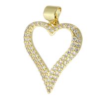 Messing hanger met micro-paved kubieke zirconia's, Hart, gold plated, mode sieraden & DIY & micro pave zirconia & voor vrouw, gouden, 17x20x2mm, Gat:Ca 3mm, 10pC's/Lot, Verkocht door Lot