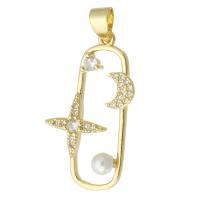 Messing hanger met micro-paved kubieke zirconia's, met ABS kunststof parel, gold plated, mode sieraden & DIY & micro pave zirconia & voor vrouw, gouden, 16x27x5mm, Gat:Ca 3mm, 10pC's/Lot, Verkocht door Lot