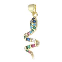 Messing hanger met micro-paved kubieke zirconia's, Slang, gold plated, mode sieraden & DIY & micro pave zirconia & voor vrouw, multi-gekleurde, 10x25x2.50mm, Gat:Ca 3mm, 10pC's/Lot, Verkocht door Lot