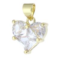 Cubique Pendentif en laiton zircon pavent, coeur, Placage de couleur d'or, bijoux de mode & DIY & pavé de micro zircon & pour femme, doré, 12x12x4mm, Trou:Environ 3mm, 10PC/lot, Vendu par lot