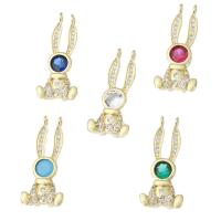 Cubique Pendentif en laiton zircon pavent, lapin, Placage de couleur d'or, bijoux de mode & pavé de micro zircon & pour femme & double trou, plus de couleurs à choisir, 11x24x4mm, Trou:Environ 1mm, 10PC/lot, Vendu par lot