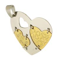 Acier inoxydable Coeur Pendentifs, Acier inoxydable 316, bijoux de mode & pour femme, deux couleurs différentes, 52x47x5mm, Trou:Environ 7mm, 10PC/lot, Vendu par lot