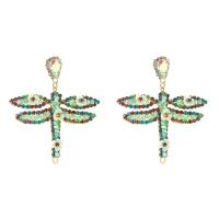 Rhinestone Earring Zinc Alloy with Glass Rhinestone Dragonfly fashion jewelry & for woman nickel lead & cadmium free Sold By Pair