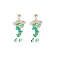 Pendientes de Cristal, con aleación de zinc, chapado en color dorado, Joyería & para mujer, cristal verde, 36mm, Vendido por Par