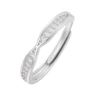 Cubic Zirconia Micro effenen Sterling Zilver Ringen, 925 sterling zilver, geplatineerd, Verstelbare & micro pave zirconia, wit, Verkocht door PC