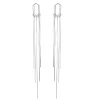 Fringe pendientes de la manera, Plata de ley 925, chapado en platina real, Joyería & para mujer, Blanco, 120x12mm, Vendido por Par