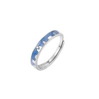 Sterling Silver smycken finger ring, 925 sterling silver, platinerade, Justerbar & epoxi klistermärke, blå, Säljs av PC